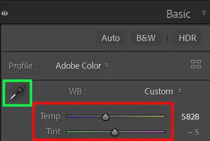 Lightroom Basic panel white balance controls
