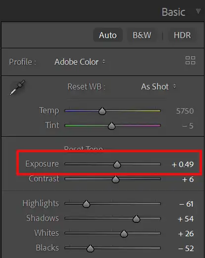 Lightroom Basic panel exposure slider