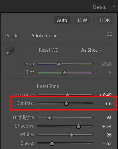 Lightroom Basic panel highlights and shadows sliders