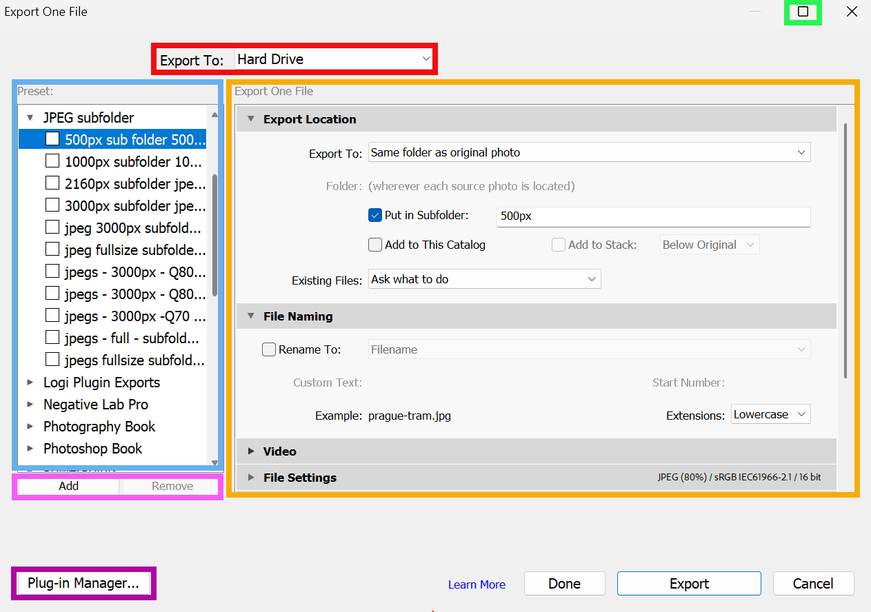 Lightroom Export Settings
