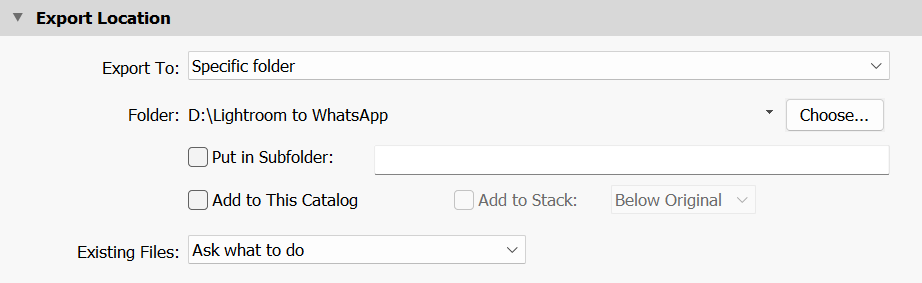 Export Location Options