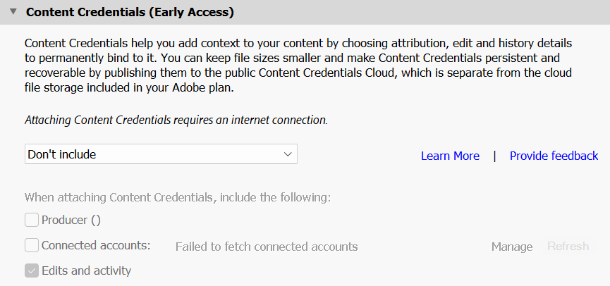 Content Credentials Setting