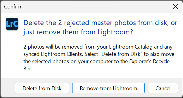 Deleting rejected photos